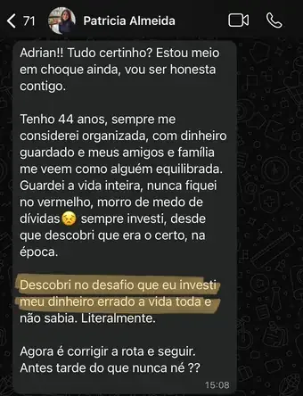 Print da mensagem de Patricia Almeida