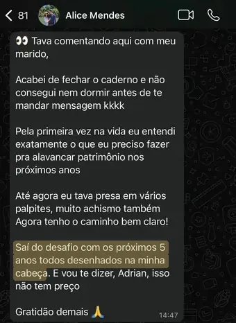Print da mensagem de Alice Mendes