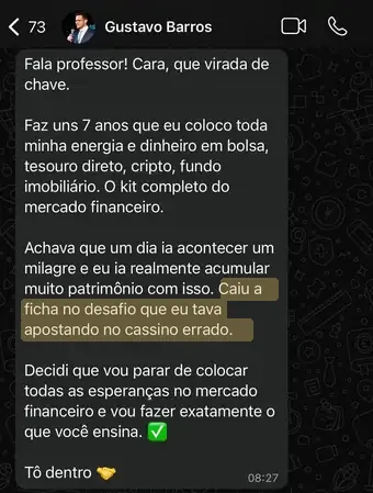 Print da mensagem de Gustavo Barros