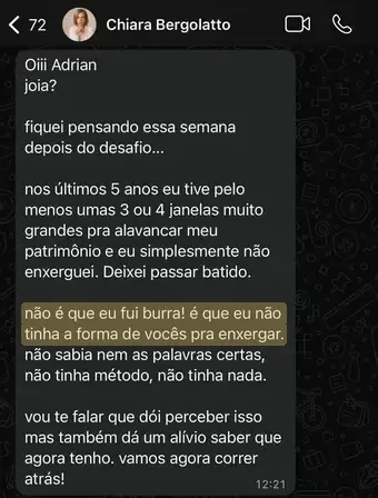 Print da mensagem de Chiara Bergolatto